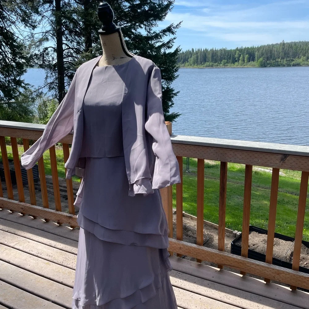 NWT Mother of The Bride Chiffon Tiered Ruffles Long Formal Evening Gowns - Picture 4 of 10